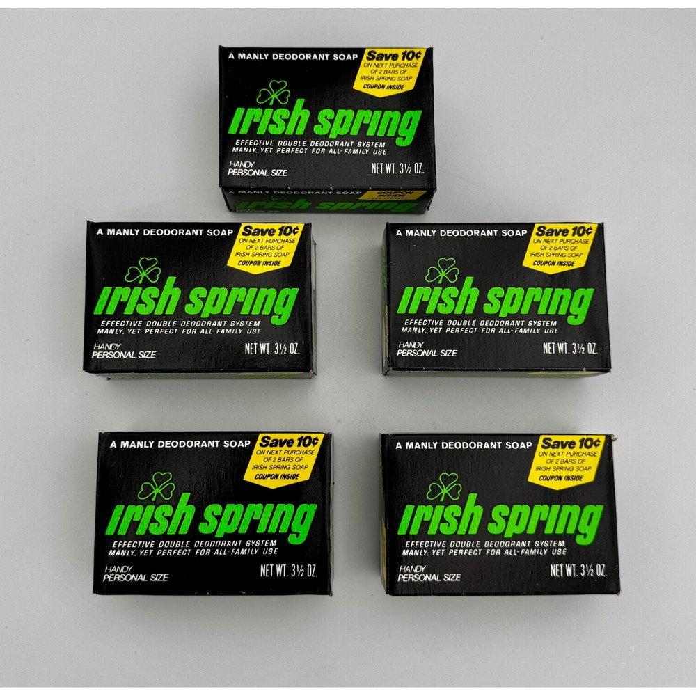 Lot of 5 Vintage Irish Spring Soap Bars - Pristine Deadstock Case Condition